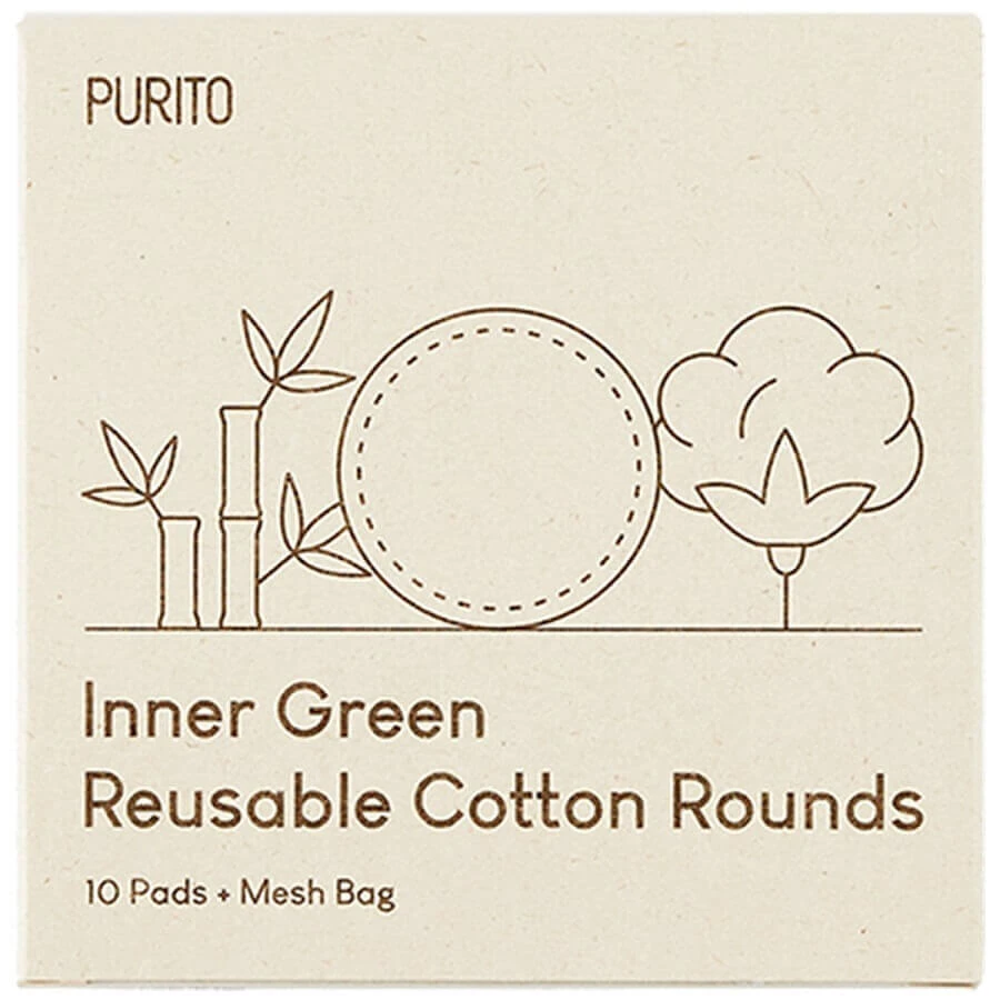 Многоразовые текстильные очищающие диски Inner Green и сумка для хранения, 10 штук, Purito: цены и характеристики