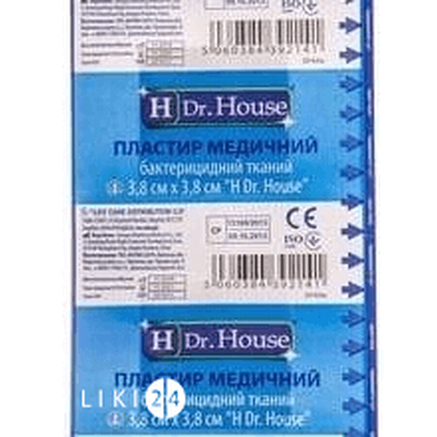 Пластырь медицинский бактерицидный "h dr. house" 3,8 см х 3,8 см, на ткан. основе (хлопок): цены и характеристики