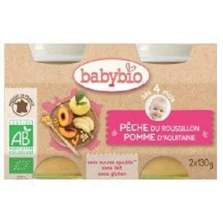 Органічне пюре з персиками та яблуками, +4 місяці, 2х130г, BabyBio: ціни та характеристики