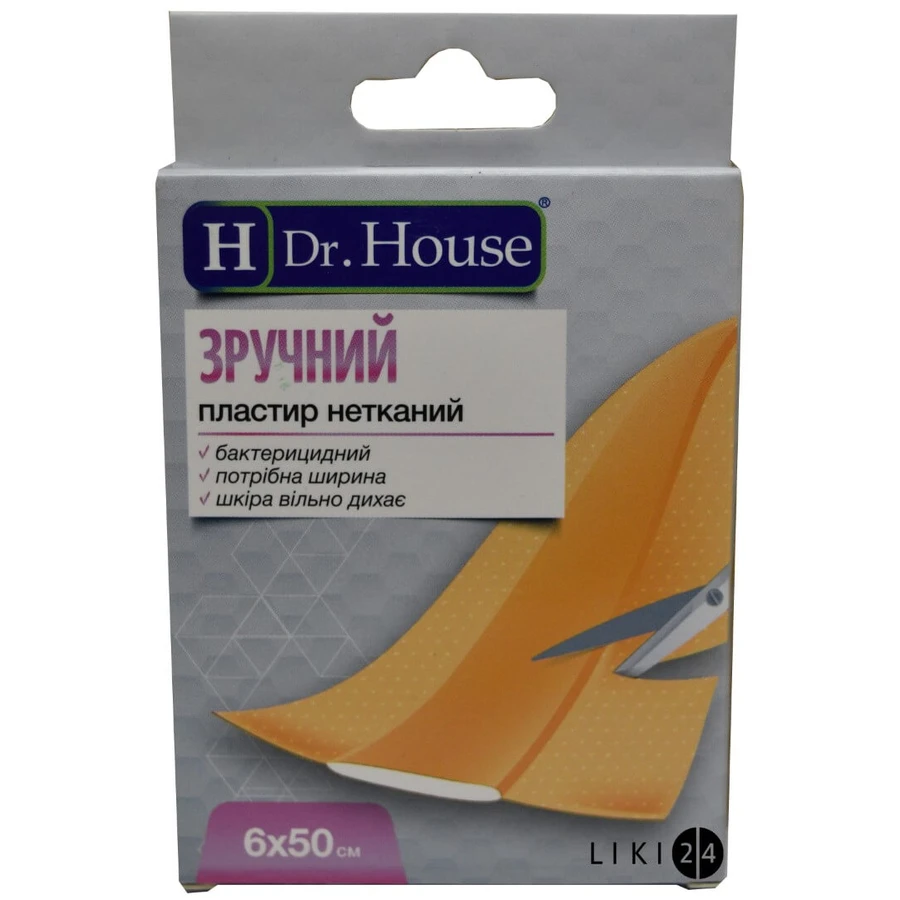 Пластир медичний бактерицидний "h dr. house" 6 см х 50 см, на неткан. основі: ціни та характеристики
