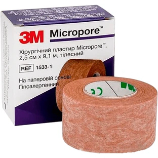 Пластир медичний Micropore хірургічний на нетканій основі, тілесний 2,5 см х 9,1 м, 1 штука