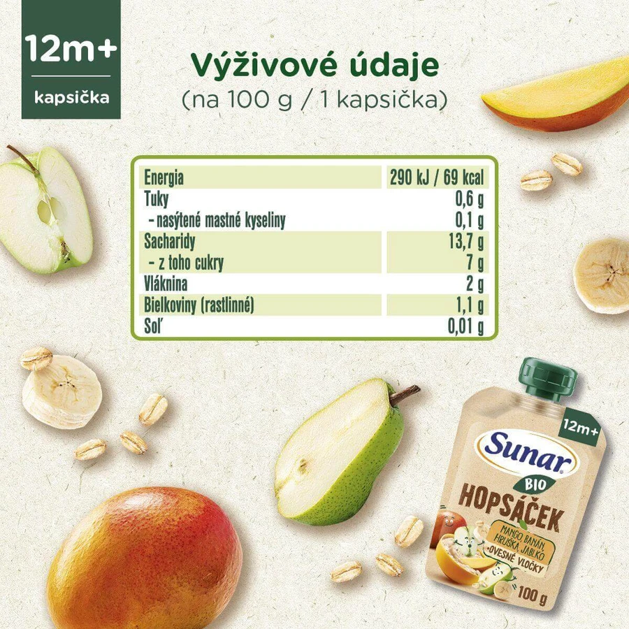Фруктова капсула Sunar BIO Хопскотч манго, банан, груша та вівсяні пластівці 100 г: ціни та характеристики