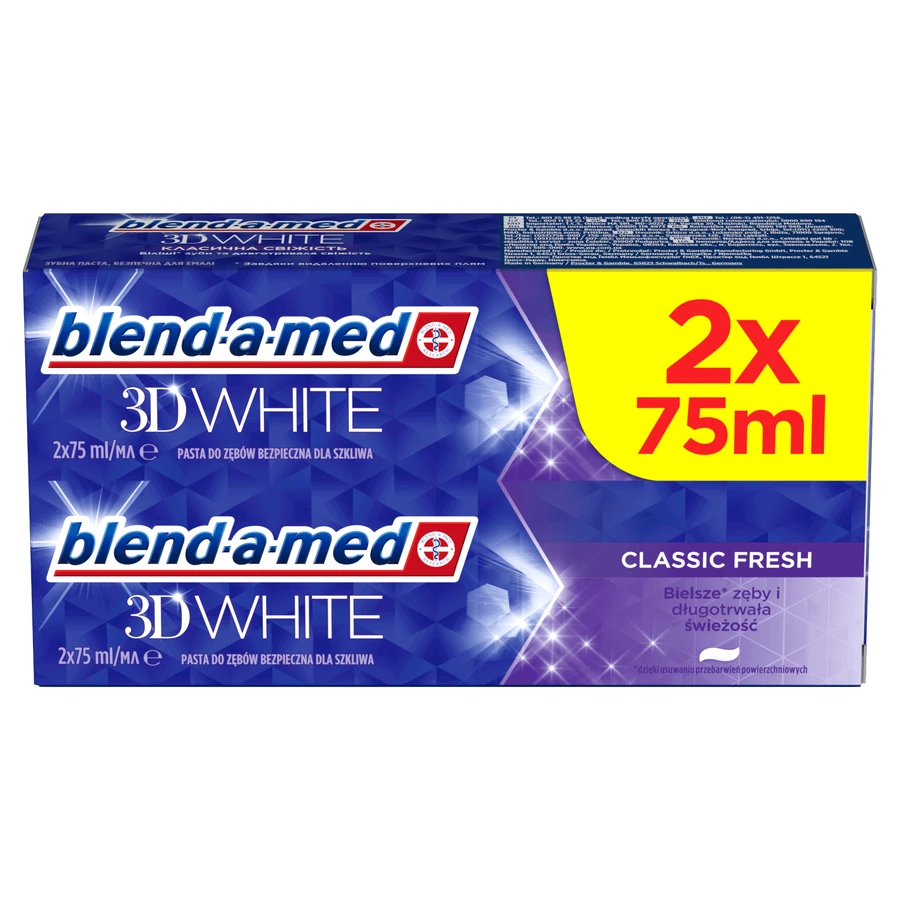 Blend-a-med 3D White, зубна паста, Classic Fresh, 2 x 75 мл ЗАБРУДНЕНА УПАКОВКА: ціни та характеристики