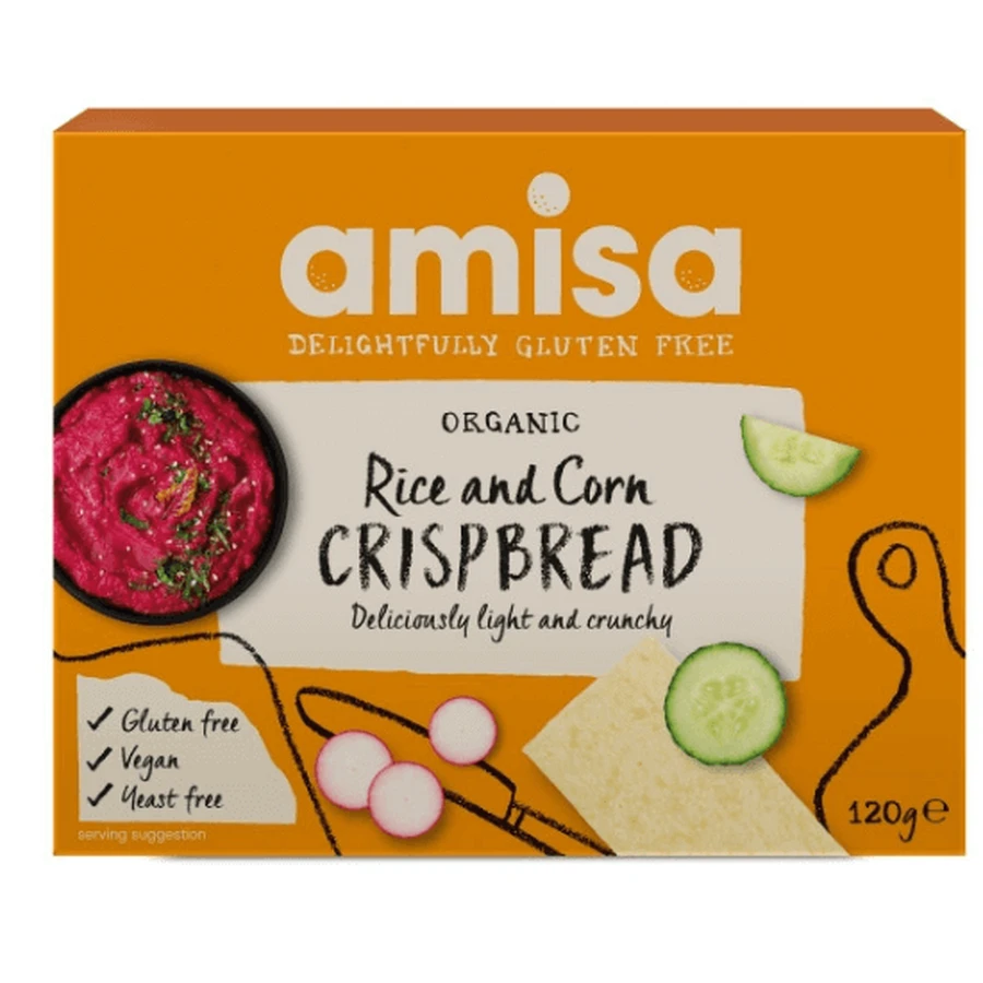 Органічний хрусткий хліб без глютену з рису та кукурудзи Crispbread, 120 г, Amisa: ціни та характеристики