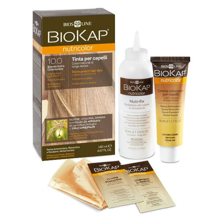 Biokap Nutricolor, краска для волос, 10.0 золотистый очень светлый блондин, 140 мл КОНТАМИНИРОВАННАЯ УПАКОВКА: цены и характеристики