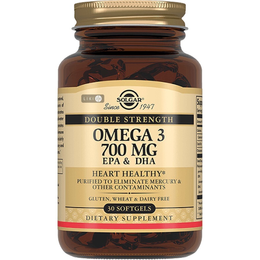 Double Strength Omega-3 Solgar 700 mg EPA & DHA капсулы, №30: цены и характеристики