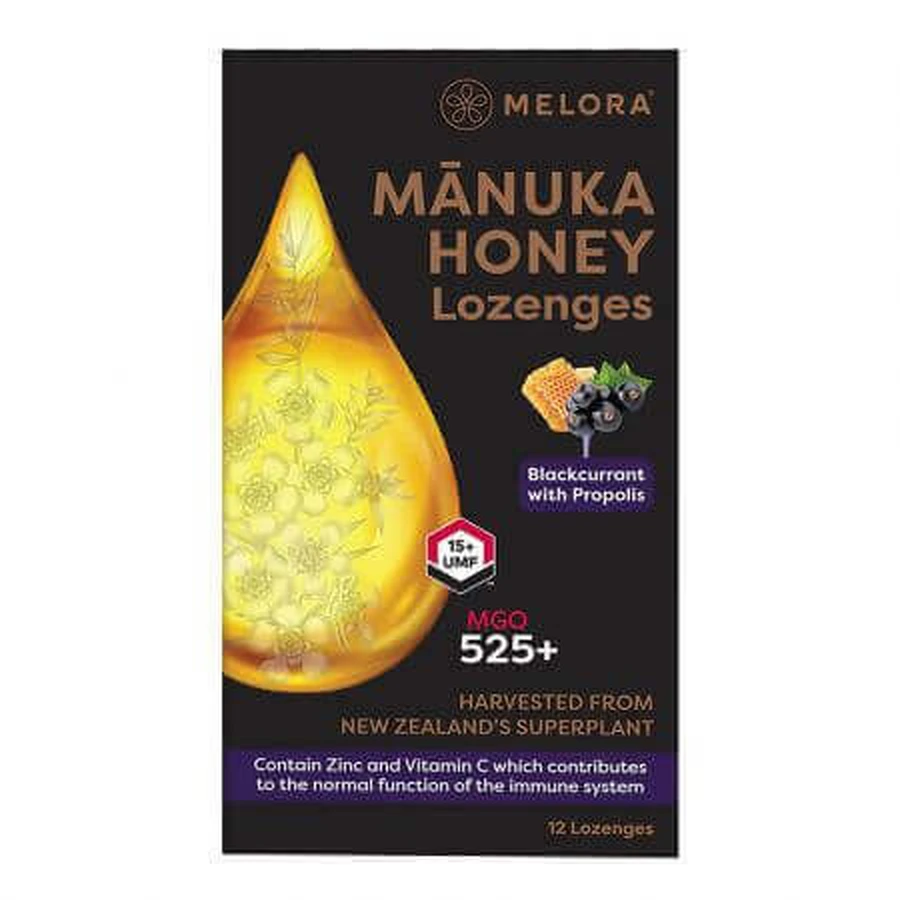 Капли из меда мануки с черной смородиной и прополисом, 12 штук, Melora: цены и характеристики