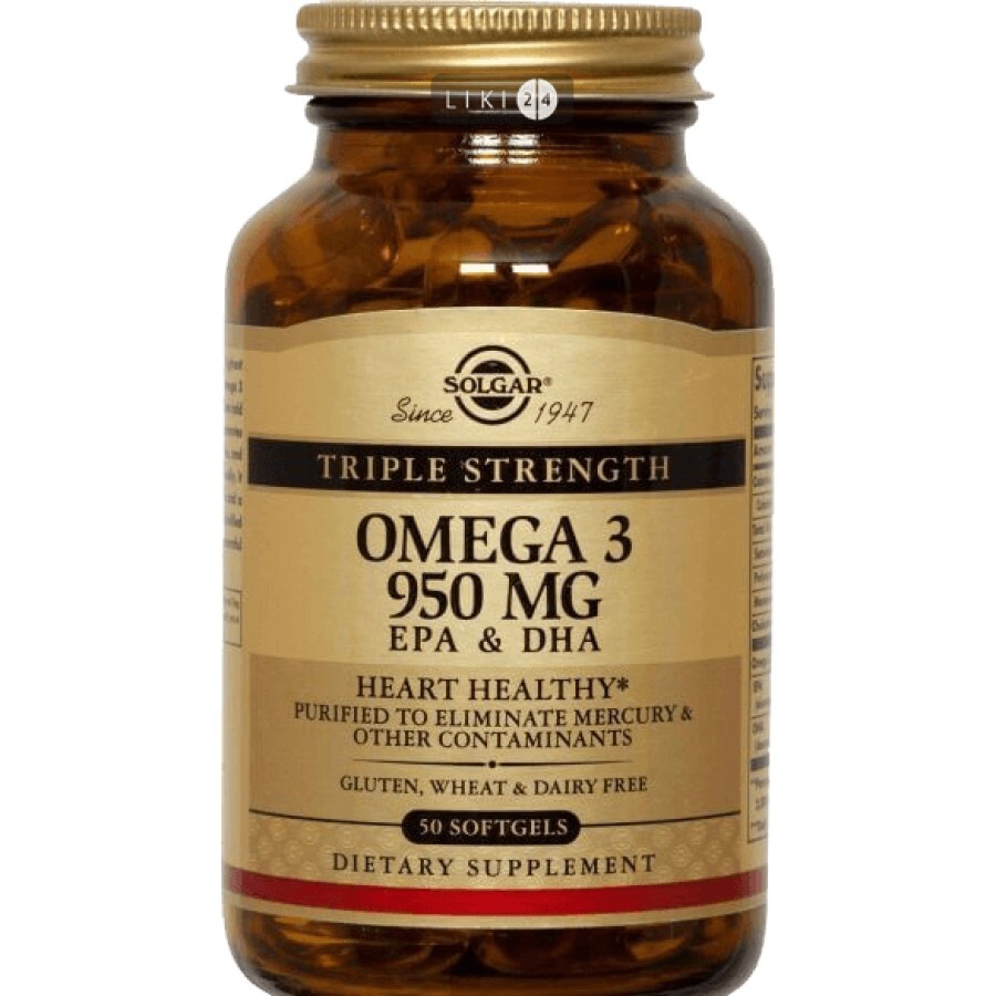 Омега-3 Тройная Solgar ЭПК, ДГК 950 мг капсулы, №50: цены и характеристики