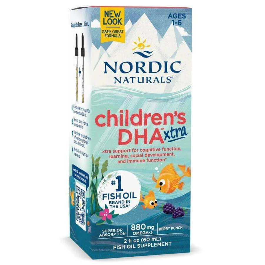Дитяча DHA Xtra 880 мг Berry Punch Ягідний пунш (60 мл) Nordic Naturals: ціни та характеристики