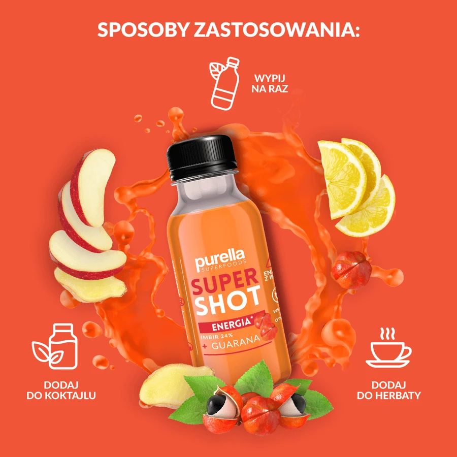 Purella Superfoods SuperShot Energy, напій негазований, імбир + гуарана, 100 мл: ціни та характеристики