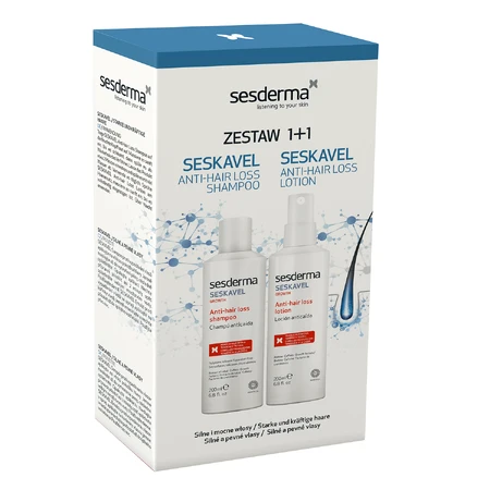 Набір Sesderma Seskavel, шампунь проти втрати воску, 200 мл + воскова емульсія, 200 мл: ціни та характеристики