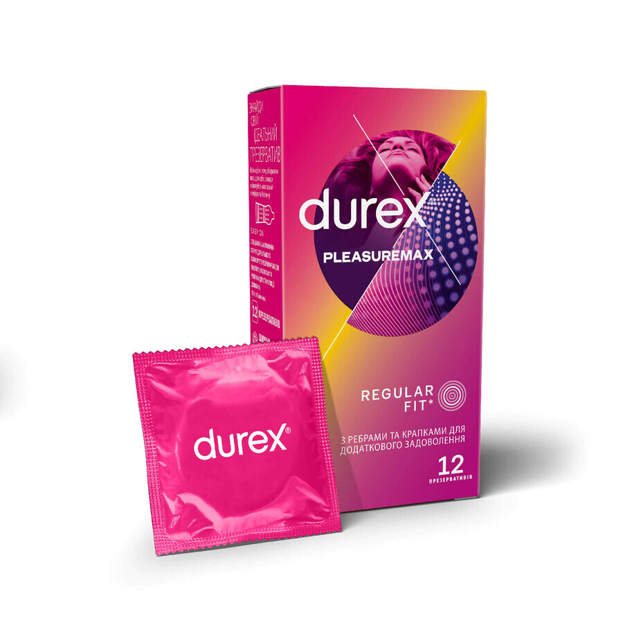 DUREX Pleasuremax (с ребрами и точками) презервативы латексные с силиконовой смазкой, 12 шт.