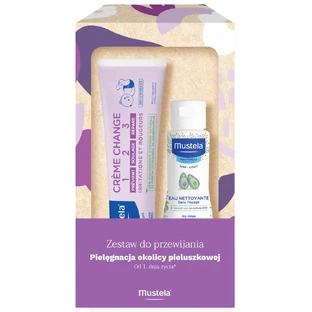 Mustela Набор для переодевания, очищающая вода, не сочащаяся, 100 мл + крем 1-2-3, с рождения, 100 мл