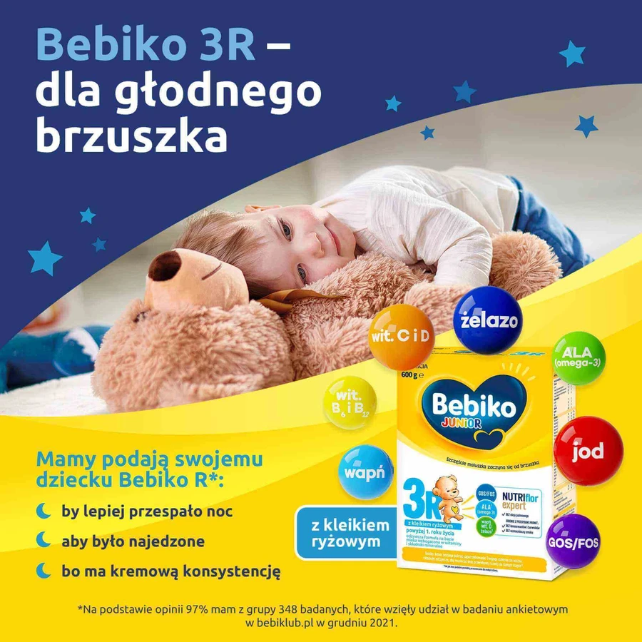 Bebiko Junior 3R Nutriflor Expert, питательная молочная смесь на основе рисовой каши, старше 1 года, 600 г УПАКОВКА С ДЕФЕКТОМ: цены и характеристики