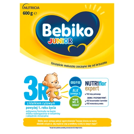 Bebiko Junior 3R Nutriflor Expert, питательная молочная смесь на основе рисовой каши, старше 1 года, 600 г УПАКОВКА С ДЕФЕКТОМ: цены и характеристики