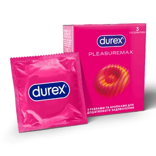Презервативи латексні з силіконовою змазкою DUREX® Pleasuremax (з ребрами та крапками), З шт. 