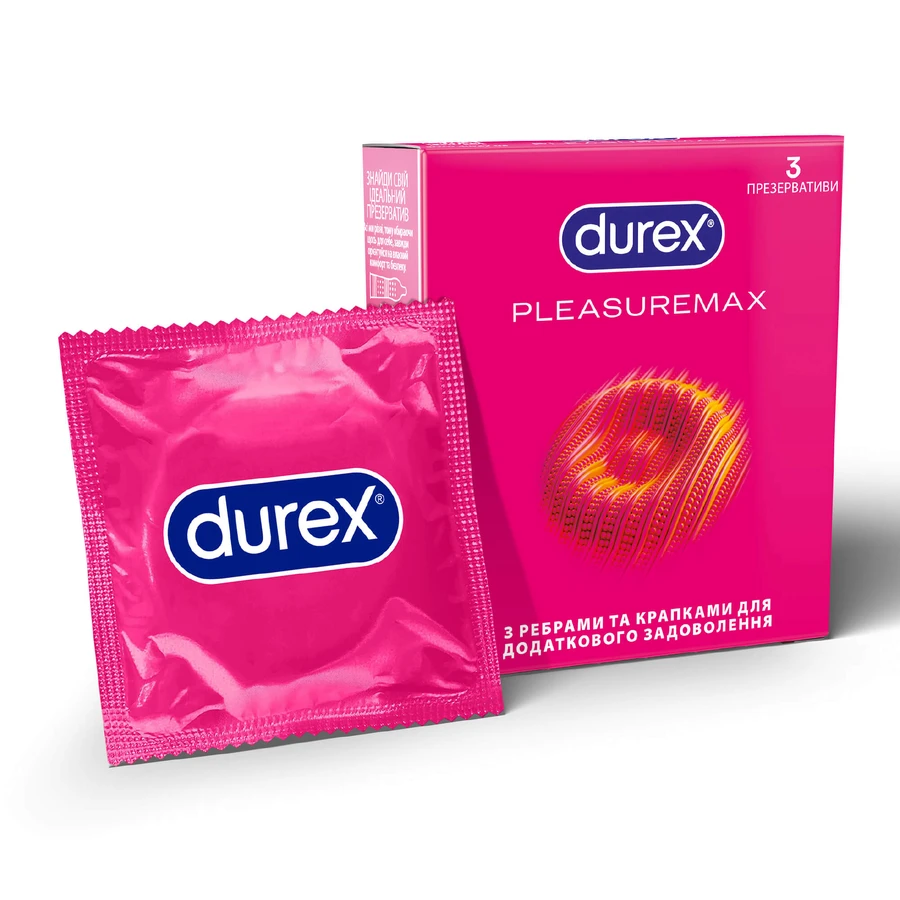 DUREX Pleasuremax (з ребрами та крапками) презервативи латексні з силіконовою змазкою, 3 шт.