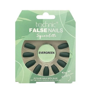 Набір з 24 накладних нігтів, вкл. клей, Technic, False Nails, Squareletto, Evergreen