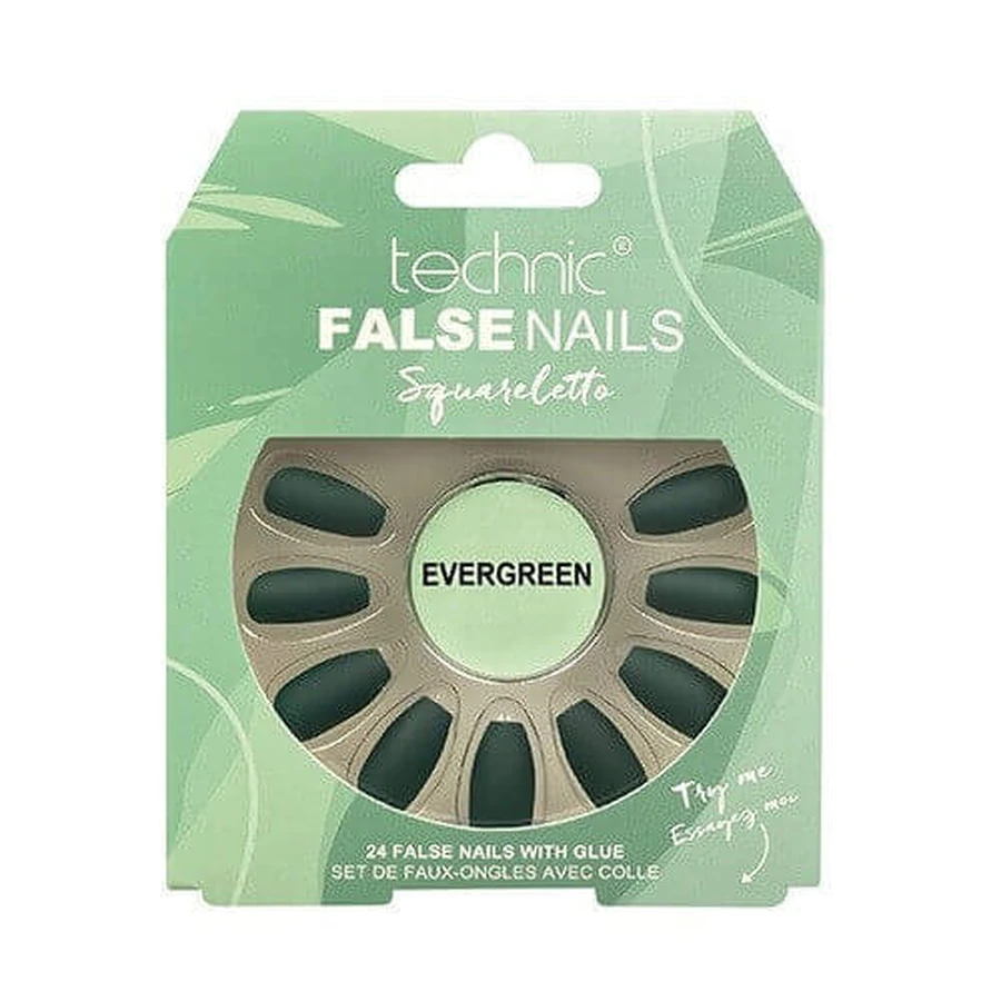 Набір з 24 накладних нігтів, вкл. клей, Technic, False Nails, Squareletto, Evergreen: ціни та характеристики