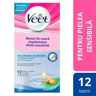 Смужки для депіляції холодним воском для чутливої шкіри, 12 шт, Veet