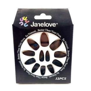 Набір з 12 штучних матових нігтів Janelove, матовий, чорний