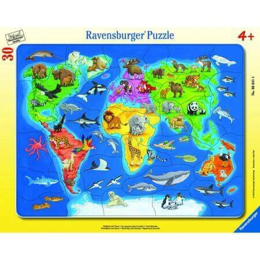 Пазл Карта світу з тваринами, 30 деталей, Ravensburger: ціни та характеристики