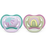 Philips Пустушки Philips Avent Ultra Air, 0-6 місяців, 2 штуки, зелені та рожеві з дизайном, SCF085/59, Philips