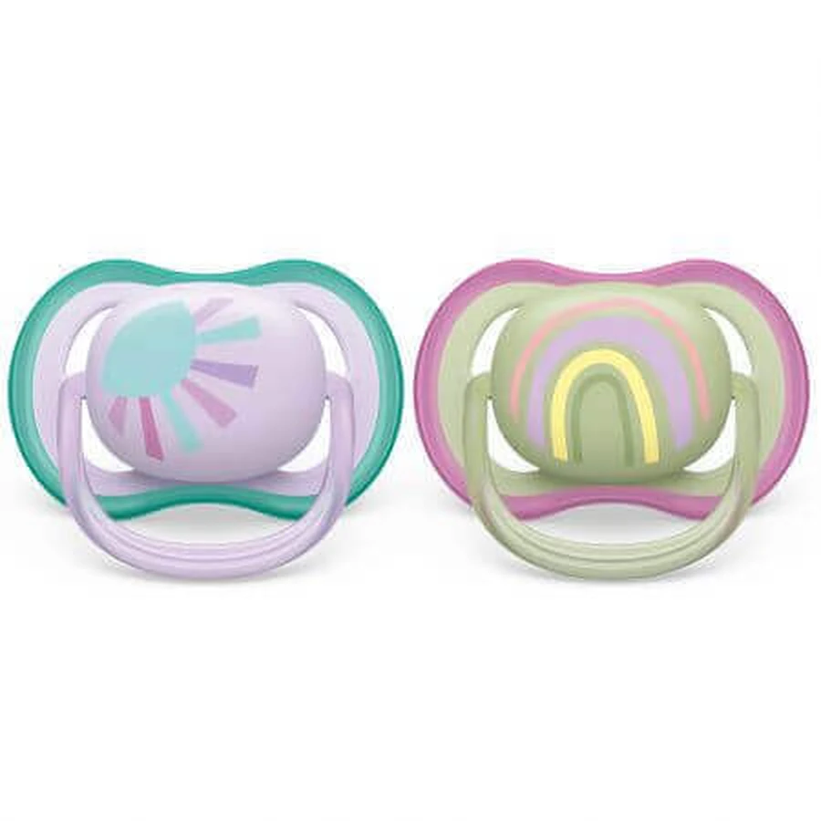 Philips Пустушки Philips Avent Ultra Air, 0-6 місяців, 2 штуки, зелені та рожеві з дизайном, SCF085/59, Philips: ціни та характеристики