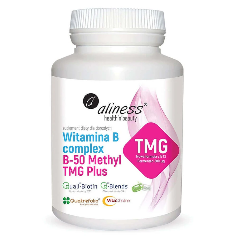 Комплекс вітамінів групи В Aliness B-50 Methyl TMG Plus, 100 вегетеріанських капсул: ціни та характеристики