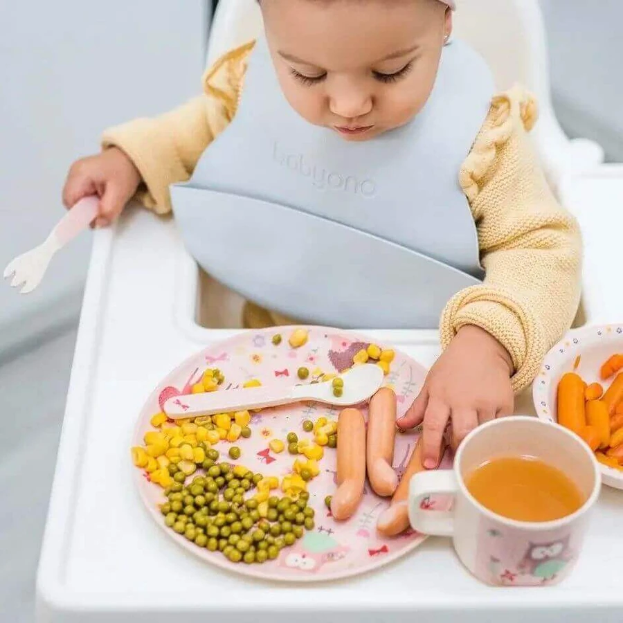 BabyOno Мягкий пластиковый нагрудник с карманом BPA free серый 6м+: цены и характеристики