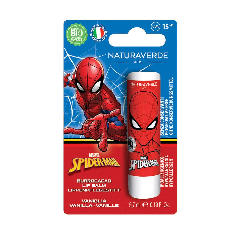Бальзам для губ з SPF 15 та ароматом ванілі Spiderman, +3 роки, 5,7 мл, NaturaVerde: ціни та характеристики