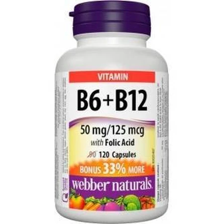 WEBBER NATURALS Вітамін В6+В12+фолієва кислота 1×120 капсул, дієтична добавка: ціни та характеристики