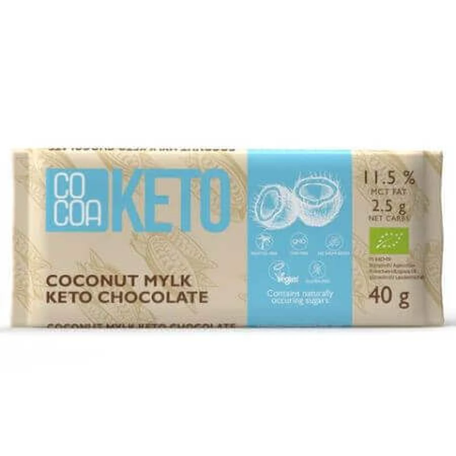 Органический кето-шоколад с кокосом, 40 г, какао: цены и характеристики