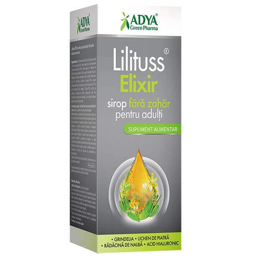 Сироп без цукру для дорослих Lilituss Elixir, 180 мл, Adya Green Pharma: ціни та характеристики