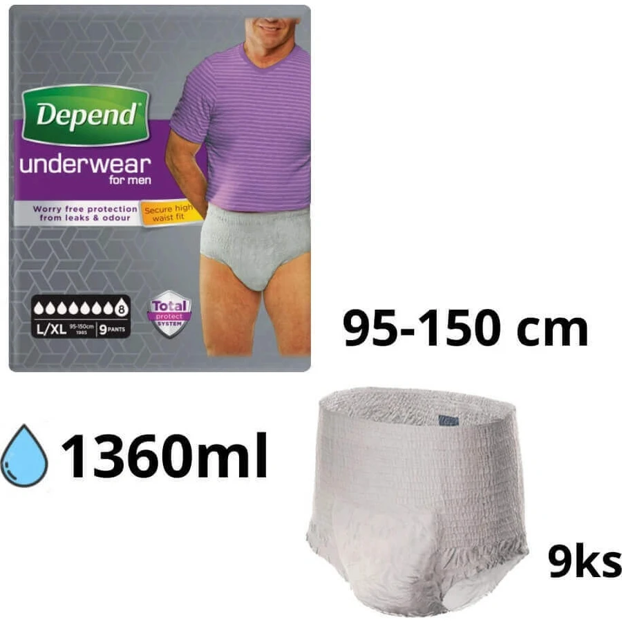 DEPEND SUPER L/XL для мужчин 1x9 шт, брюки-стрейч, обхват бедер 95-150 см: цены и характеристики