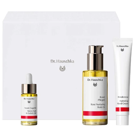 Набір для тіла Dr. Hauschka Beautiful, зволожуючий крем для рук, 50 мл + олія для догляду за шкірою, 75 мл + олія для догляду за нігтями, 18 мл: ціни та характеристики