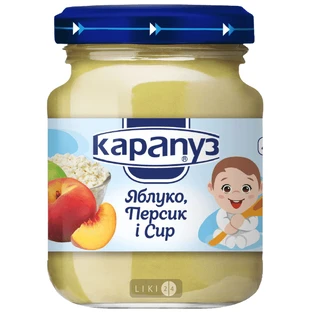 Пюре Карапуз Яблоко, персик и творог, 200 г