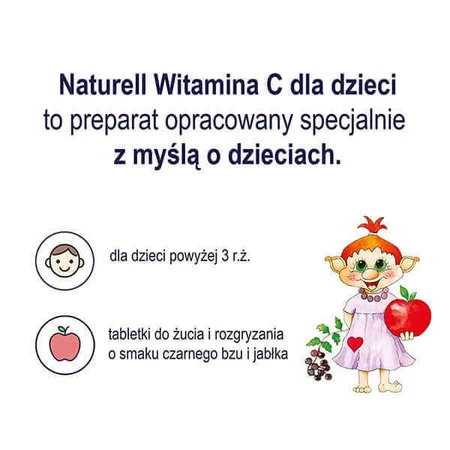 Naturell Вітамін С для дітей 50 мг, зі смаком бузини та яблука, 60 таблеток, які можна жувати та ковтати: ціни та характеристики