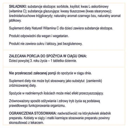 Naturell Вітамін С для дітей 50 мг, зі смаком бузини та яблука, 60 таблеток, які можна жувати та ковтати: ціни та характеристики