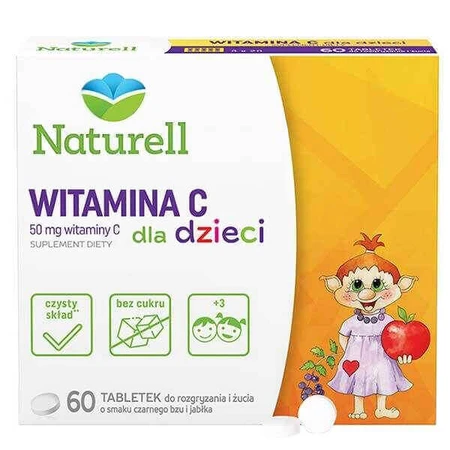 Naturell Вітамін С для дітей 50 мг, зі смаком бузини та яблука, 60 таблеток, які можна жувати та ковтати: ціни та характеристики