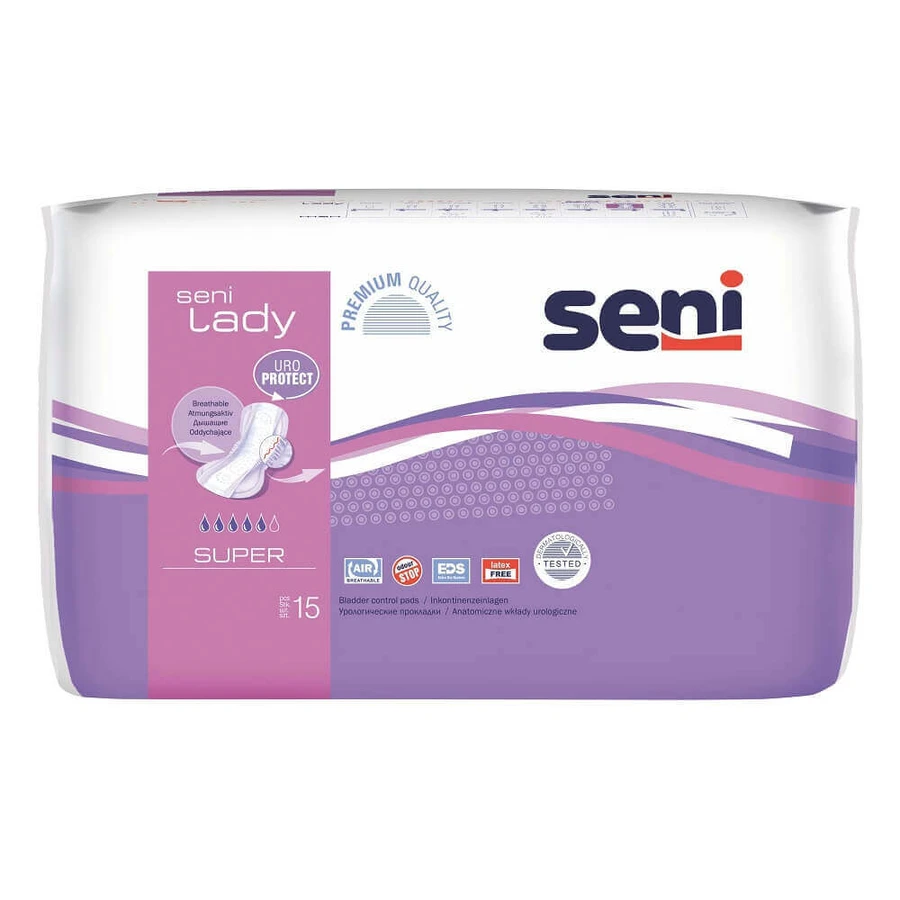 Урологічні прокладки Seni Lady Super для активних жінок, 5 крапель, 15 штук: ціни та характеристики