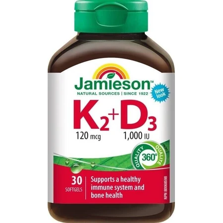 JAMIESON VITAMINS K2 120 мкг + D3 1000 МЕ 1×30 капс, пищевая добавка: цены и характеристики