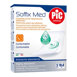 Pic Solution Soffix Med, послеоперационный антибактериальный пластырь, 8 см x 10 см, 5 шт.