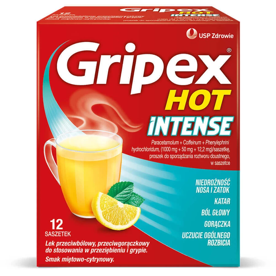 Порошок Gripex Hot Intense с мятно-цитрусовым вкусом, 12 саше: цены и характеристики