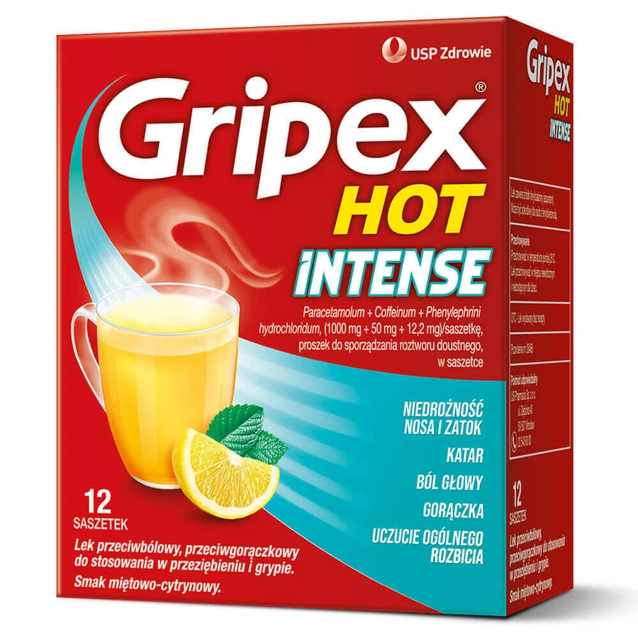 Порошок Gripex Hot Intense с мятно-цитрусовым вкусом, 12 саше: цены и характеристики