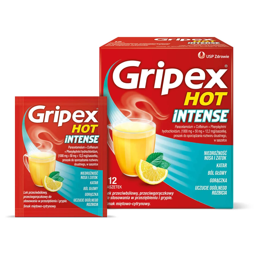 Порошок Gripex Hot Intense с мятно-цитрусовым вкусом, 12 саше: цены и характеристики