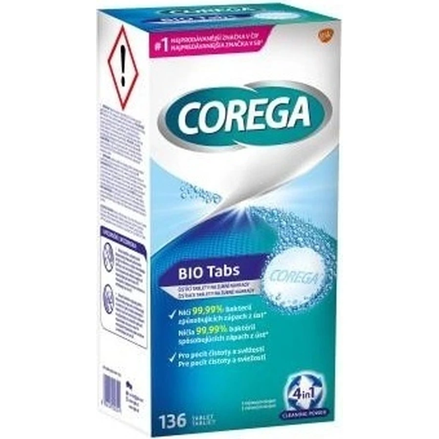 COREGA BIO Tabs 1х136 шт, таблетки для чищення зубних протезів: ціни та характеристики