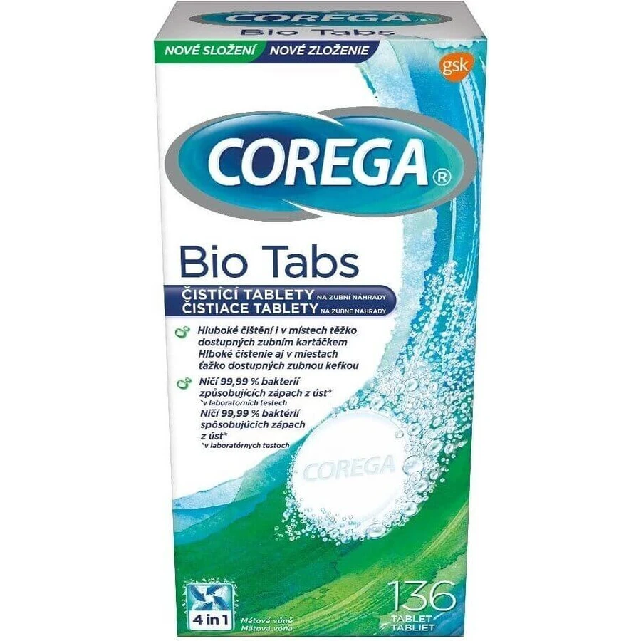COREGA BIO Tabs 1х136 шт, таблетки для чищення зубних протезів: ціни та характеристики