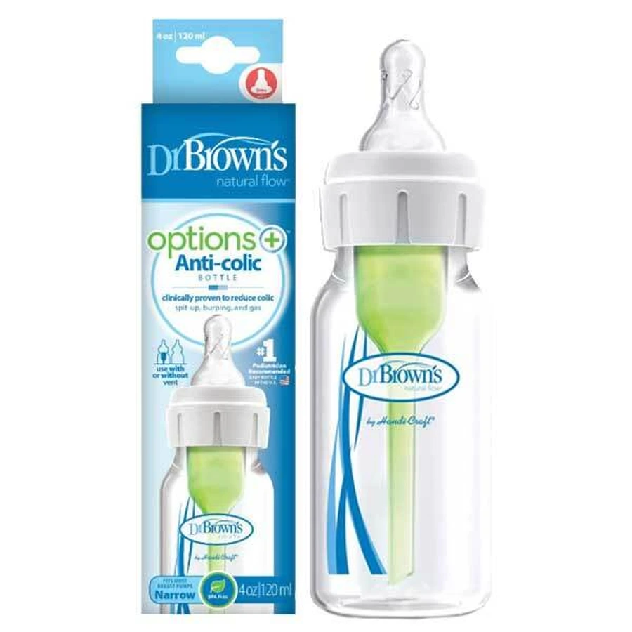 Dr Brown's, пляшечка проти кольок стандартна Опції + вказати горлечко, з соскою 0м+, 120 мл: ціни та характеристики