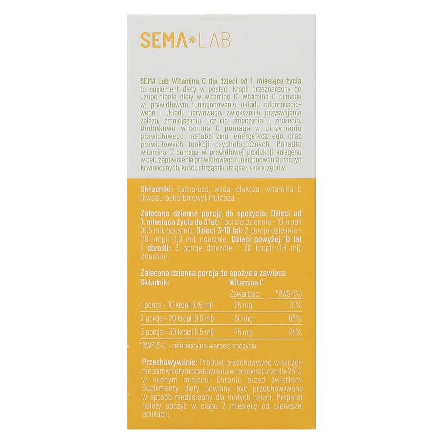 SEMA Lab Вітамін С для дітей від 1 місяця, краплі, 25 мл ЗАБРУДНЕНА УПАКОВКА: ціни та характеристики